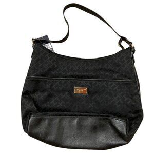 Tommy Hilfiger Women's Leather-Trimmed Hobo Handbag – Black